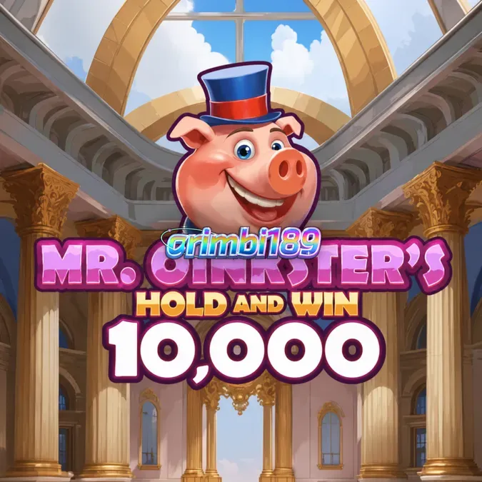 Tampilan visual slot Mr. Oinkster’s Hold & Win 10,000 dengan tema celengan koin
